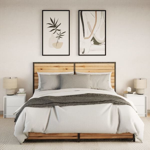 vidaXL Nachttische mit LED-Leuchten 2 Stk. Wei&szlig; Holzwerkstoff