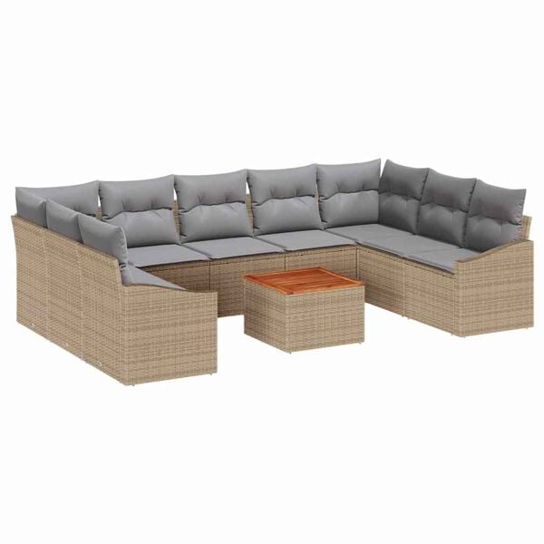 vidaXL Gartensofa-set mit Kissen 10 pcs Beige Poly-Rattan