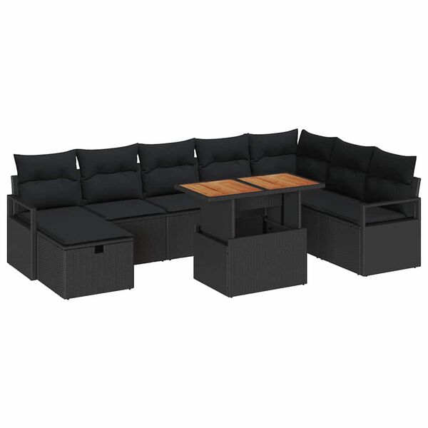 vidaXL Gartensofa-set mit Kissen 9 pcs Schwarz Poly-Rattan