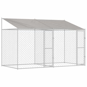 vidaXL Hundek&auml;fig mit Dach Silber 400 x 200 x 256 cm Stahl und PE