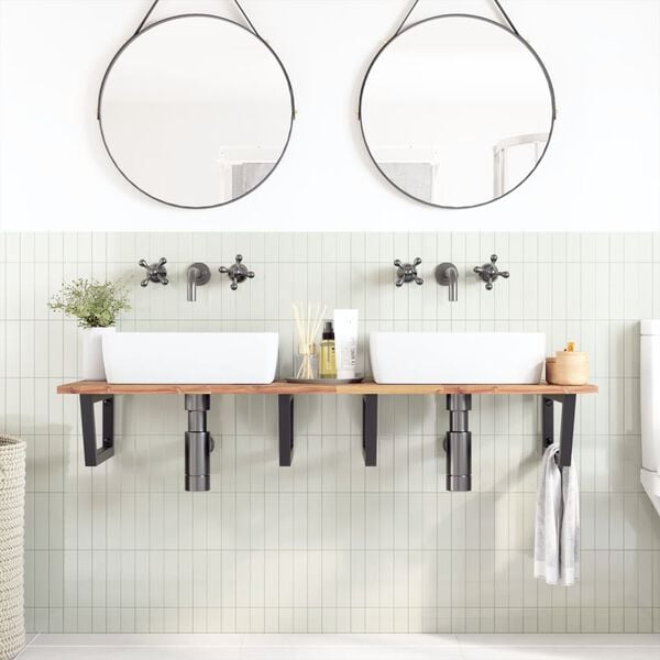 vidaXL Waschbeckenregal Wandmontage Stahl und Akazienholz