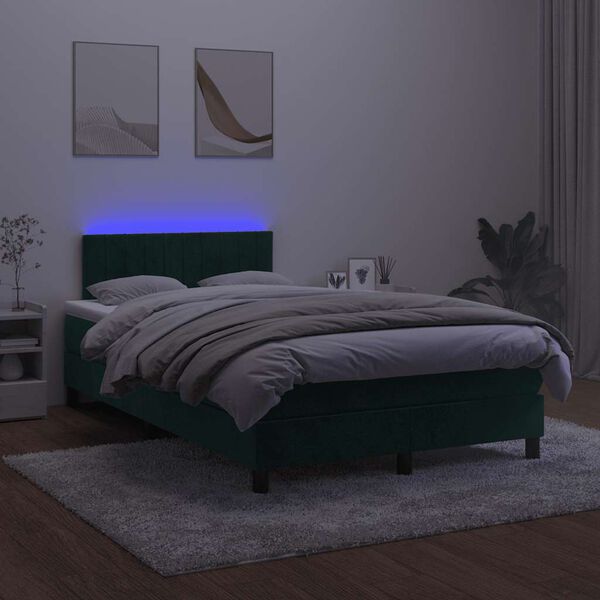 vidaXL Boxspringbett mit Matratze & LED Dunkelgr&uuml;n 120x200 cm Samt