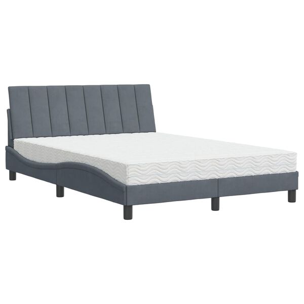 vidaXL Bett mit Matratze "Hanko" Dunkelgrau 140x190 cm Samt