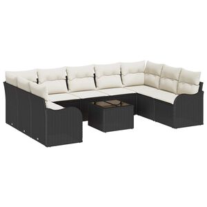 vidaXL Garten-Sofa-Set mit Kissen 10 pcs Schwarz und Wei&szlig; Poly Rattan