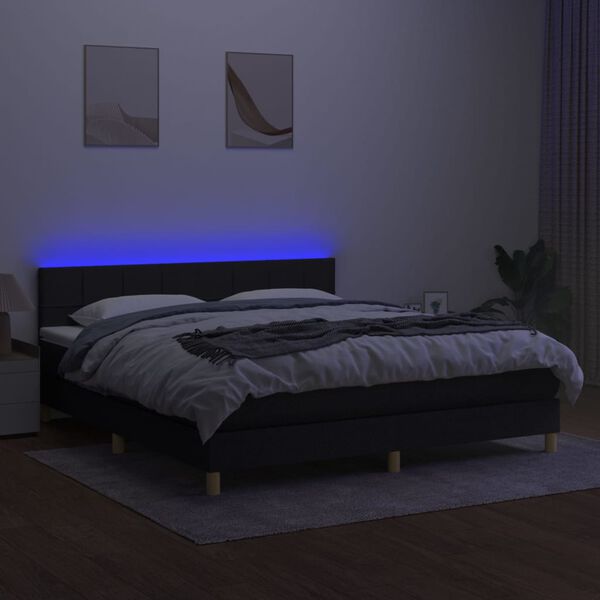 vidaXL Boxspringbett mit Matratze & LED Schwarz 180x200 cm Stoff