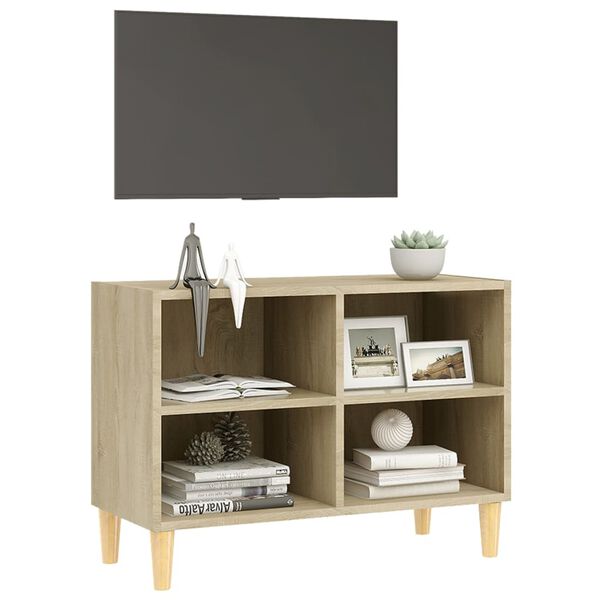 vidaXL TV-Schrank mit Massivholz-Beinen Sonoma-Eiche 69,5x30x50 cm