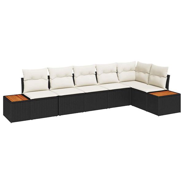 vidaXL Garten-Sofa-Set mit Kissen 6 pcs Schwarz und Creme Poly Rattan