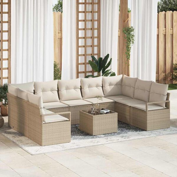 vidaXL Gartensofa-set mit Kissen 10 pcs Beige und Creme Poly-Rattan