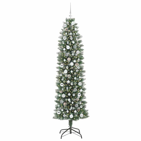 vidaXL K&uuml;nstlicher schlanker Weihnachtsbaum Gr&uuml;n und Wei&szlig; 210 cm