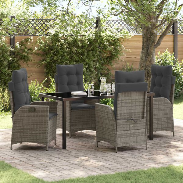 vidaXL Garten Essgruppe mit Kissen 5 pcs Grau Poly-Rattan