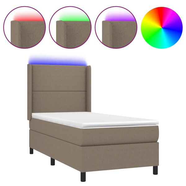 vidaXL Boxspringbett mit Matratze & LED Taupe 80x200 cm Stoff