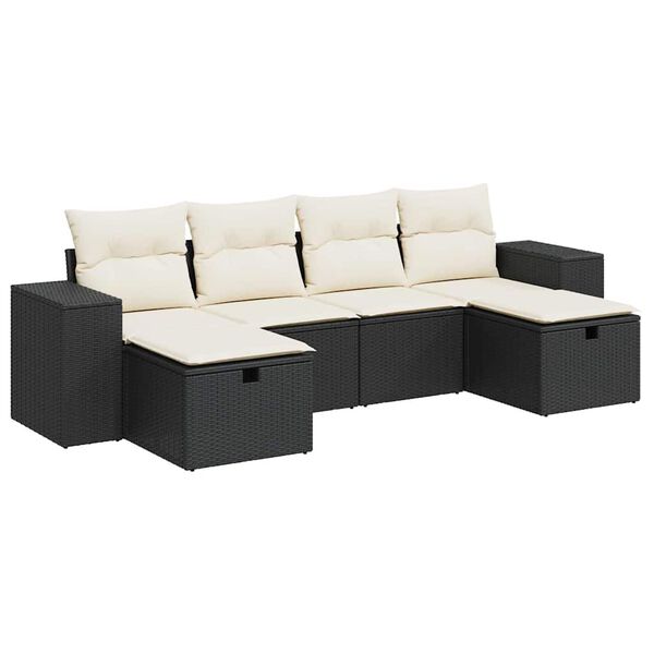 vidaXL 6-tlg. Garten-Sofagarnitur mit Kissen Schwarz Poly Rattan