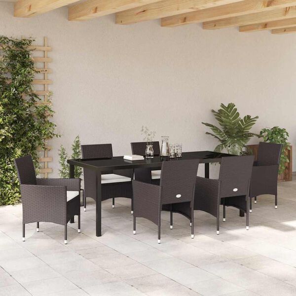 vidaXL Garten Essgruppe mit Kissen 7 pcs Braun Poly-Rattan