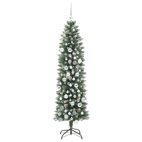 vidaXL K&uuml;nstlicher schlanker Weihnachtsbaum Gr&uuml;n und Wei&szlig; 180 cm