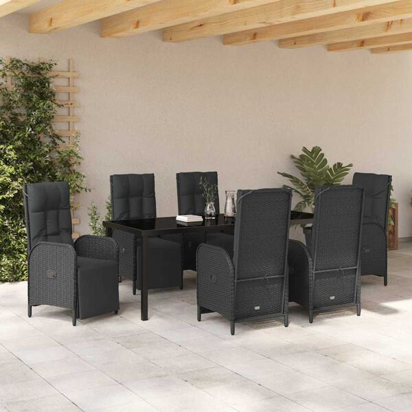 vidaXL Garten Essgruppe mit Kissen 7 pcs Schwarz Poly-Rattan