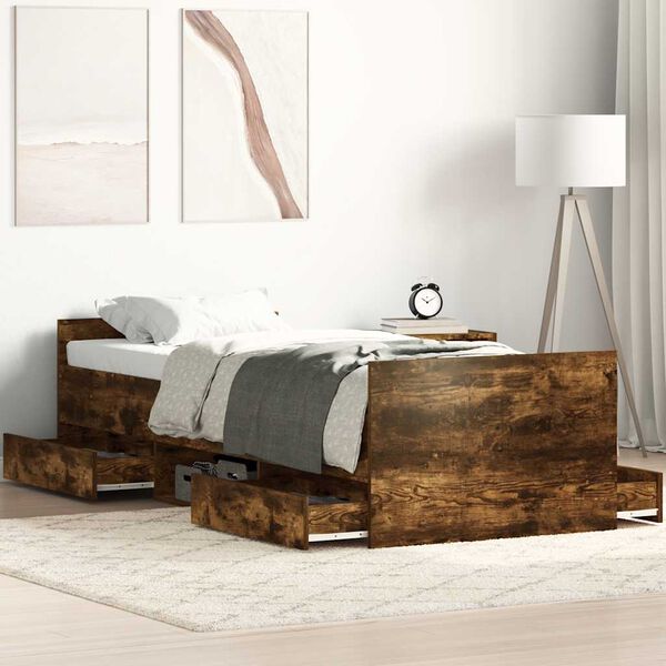 vidaXL Bettgestell mit Kopf- und Fu&szlig;teil R&auml;uchereiche 90x190 cm