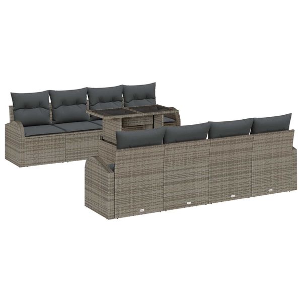vidaXL Gartensofa-set mit Speicher 9 pcs Grau Poly-Rattan