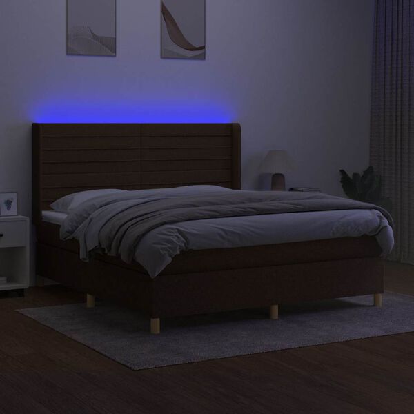 vidaXL Boxspringbett mit Matratze & LED Dunkelbraun 180x200 cm Stoff
