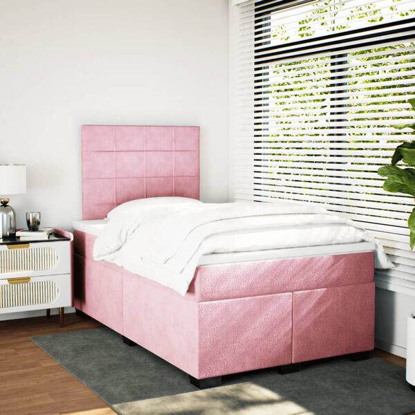 vidaXL Boxspringbett mit Matratze Rosa 120x190 cm Samt