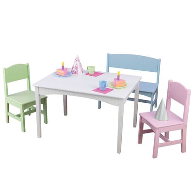 KidKraft Kindertisch-Set mit Stühlen und Bank Nantucket Pastellfarben