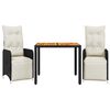 vidaXL 3-tlg. Garten-Bistro-Set mit Kissen Schwarz Poly Rattan