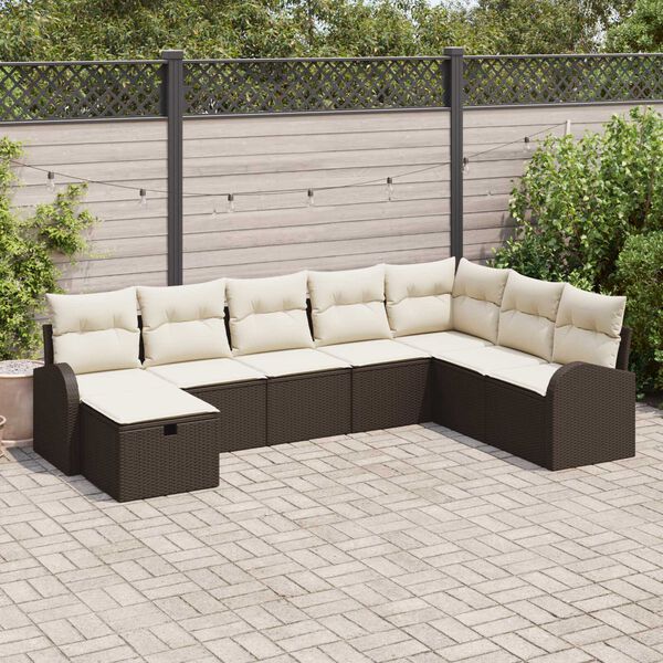 vidaXL Sofa Set mit Kissen mit Speicher Braun und Creme Poly-Rattan