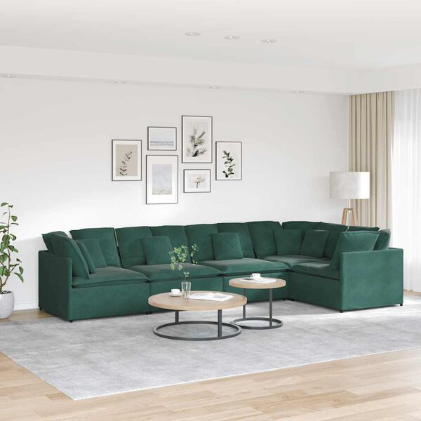 vidaXL Modulares Sofa mit Kissen Samt Dunkelgr&uuml;n
