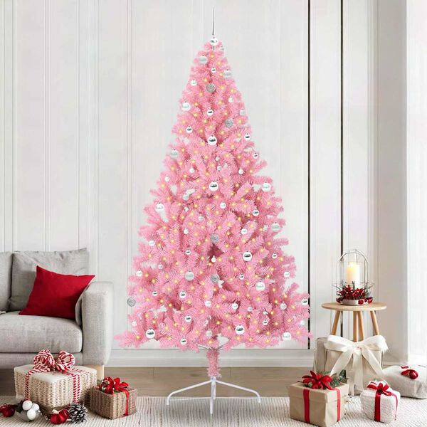 vidaXL K&uuml;nstlicher vorbeleuchteter Weihnachtsbaum Rosa 240 cm PVC