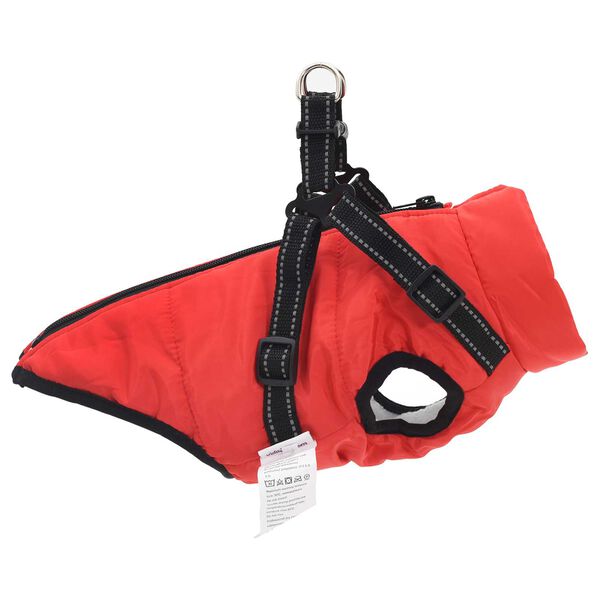 vidaXL Hundemantel mit Geschirr Rot L32 Fleece und Polyester