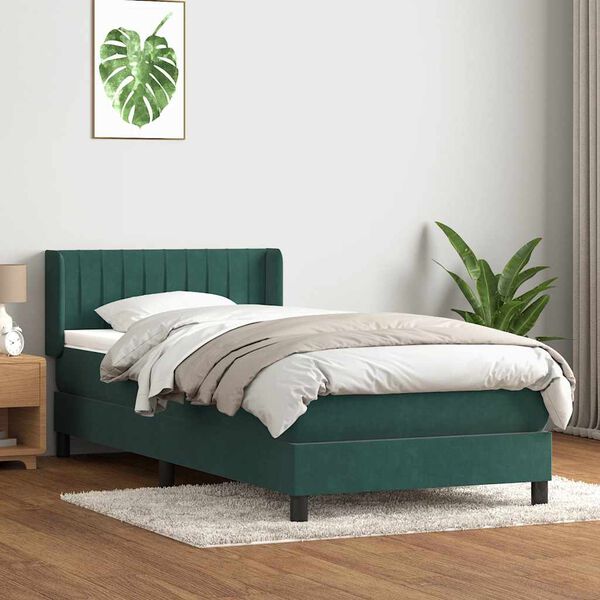 vidaXL Boxspringbett mit Matratze Dunkelgr&uuml;n 100x210 cm Samt