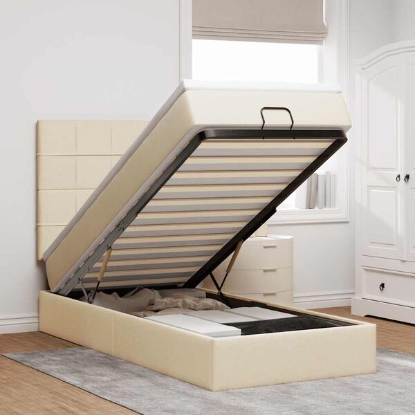 vidaXL Ottoman-Bett mit Matratze Creme 90x190 cm Stoff