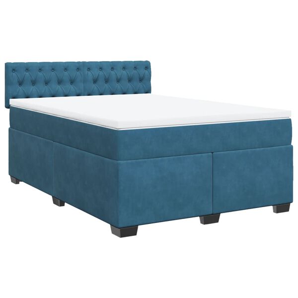 vidaXL Boxspringbett mit Matratze Blau 160x200 cm Samt