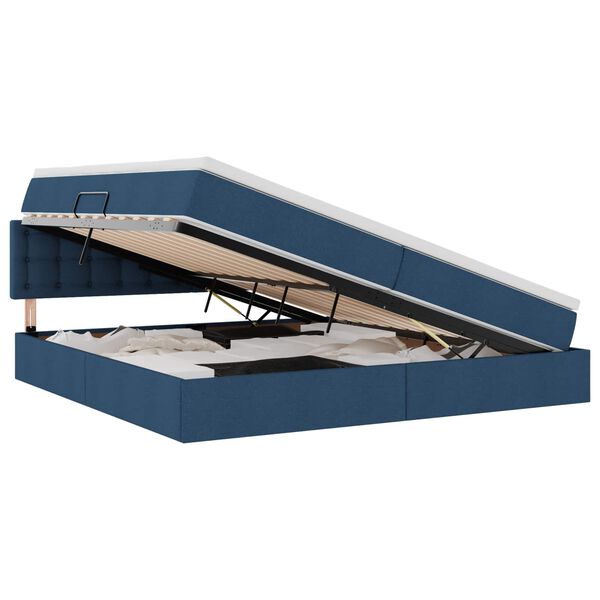 vidaXL Bett mit Stauraum und LED mit Matratze Blau 200 x 200 cm Stoff