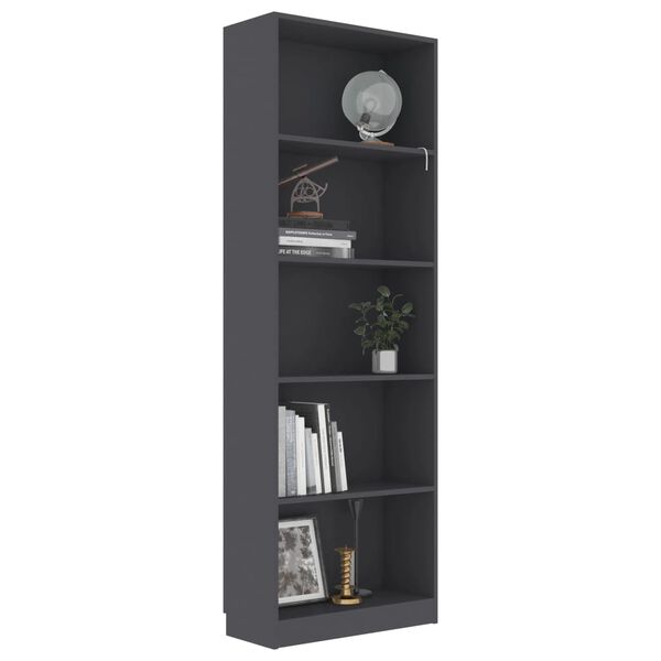 vidaXL B&uuml;cherregal 5 F&auml;cher Grau 60x24x175 cm Holzwerkstoff