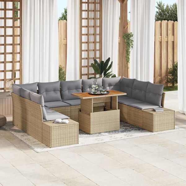 vidaXL Garten-Sofa-Set mit Speicher 10 pcs Beige Poly Rattan