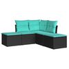 vidaXL 5-tlg. Garten-Sofagarnitur mit Kissen Schwarz Poly Rattan