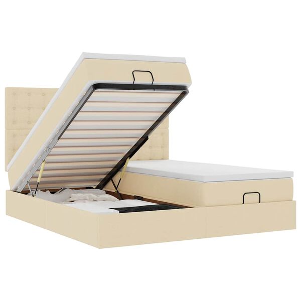 vidaXL Ottoman-Bett mit Matratzen & LEDs Creme 200x200 cm Stoff