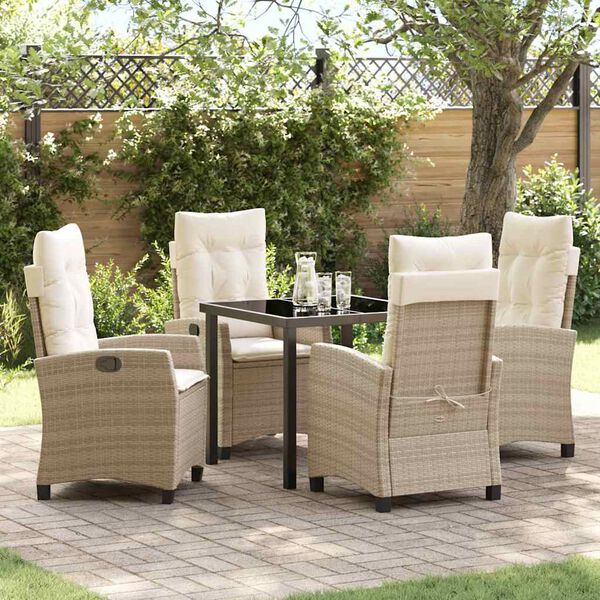 vidaXL Garten Essgruppe mit Kissen 5 pcs Beige Poly-Rattan