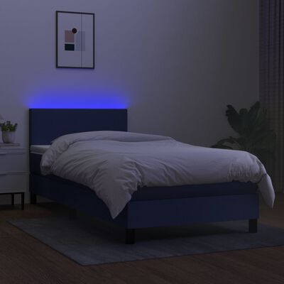 vidaXL Boxspringbett mit Matratze & LED Blau 100x200 cm Stoff