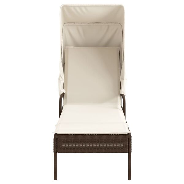 vidaXL Sonnenliegen 2 Stk. mit Dach und Tisch Braun Poly Rattan