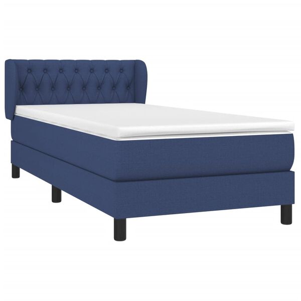 vidaXL Boxspringbett mit Matratze Blau 90x200 cm Stoff