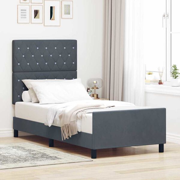 vidaXL Boxspringbett mit Kopfteil Dunkelgrau 90 x 190 cm Samt