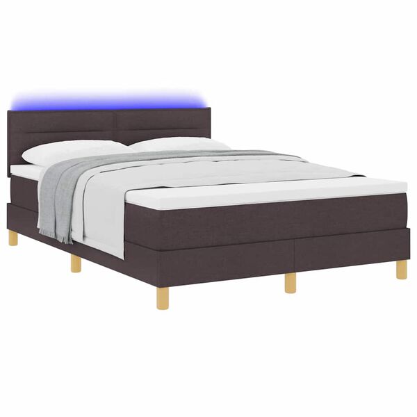 vidaXL LED Boxspringbett mit Kopfteil Dunkelbraun 140 x 200 cm Stoff