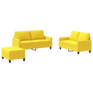 vidaXL 3-tlg. Sofagarnitur mit Kissen Hellgelb Stoff