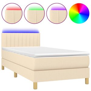vidaXL Boxspringbett mit Matratze & LED Creme 90x200 cm Stoff