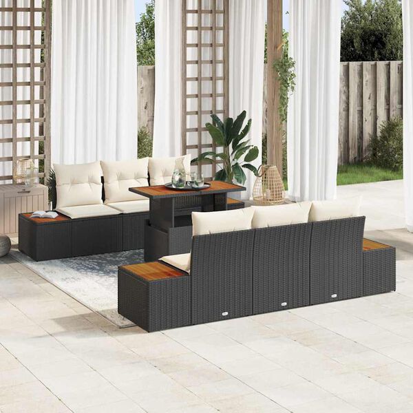 vidaXL Garten-Sofa-Set mit Speicher 7 pcs Schwarz Poly Rattan