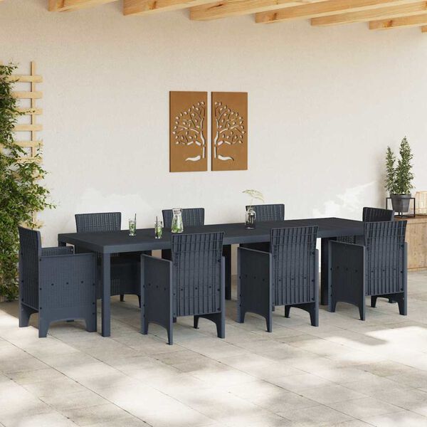 vidaXL Garten-Esstisch Anthrazit 300 x 100 x 73 cm Poly-Rattan