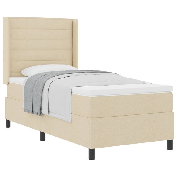 vidaXL Boxspringbett mit Matratze mit Kopfteil Creme 80 x 200 cm Stoff