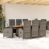 vidaXL 9-tlg. Garten-Essgruppe mit Kissen Grau Poly Rattan
