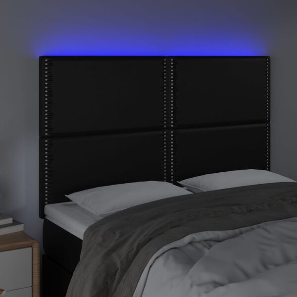 vidaXL LED Kopfteil Schwarz 144x5x118/128 cm Kunstleder